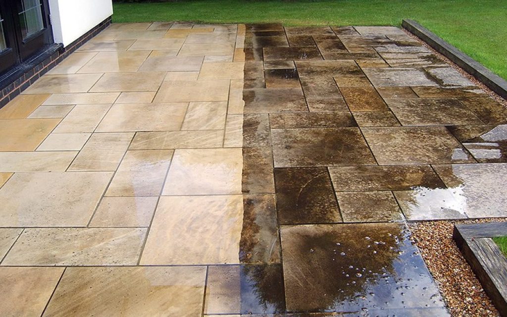 How do you clean concrete patio slabs