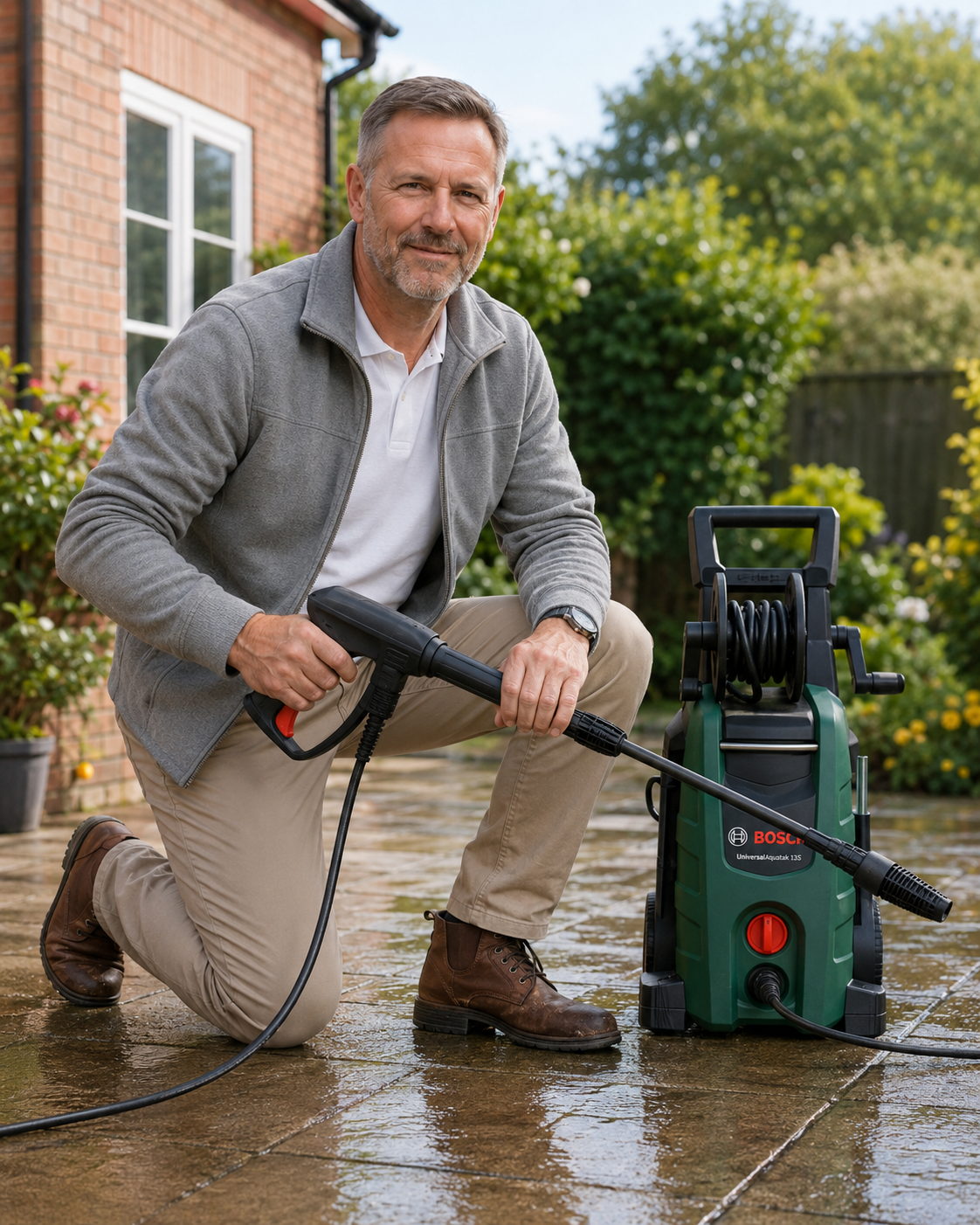 Alfred Harper reviewing pressure washer equipment
