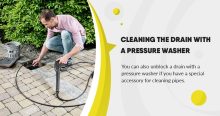 Cleaning the drain with a pressure washer